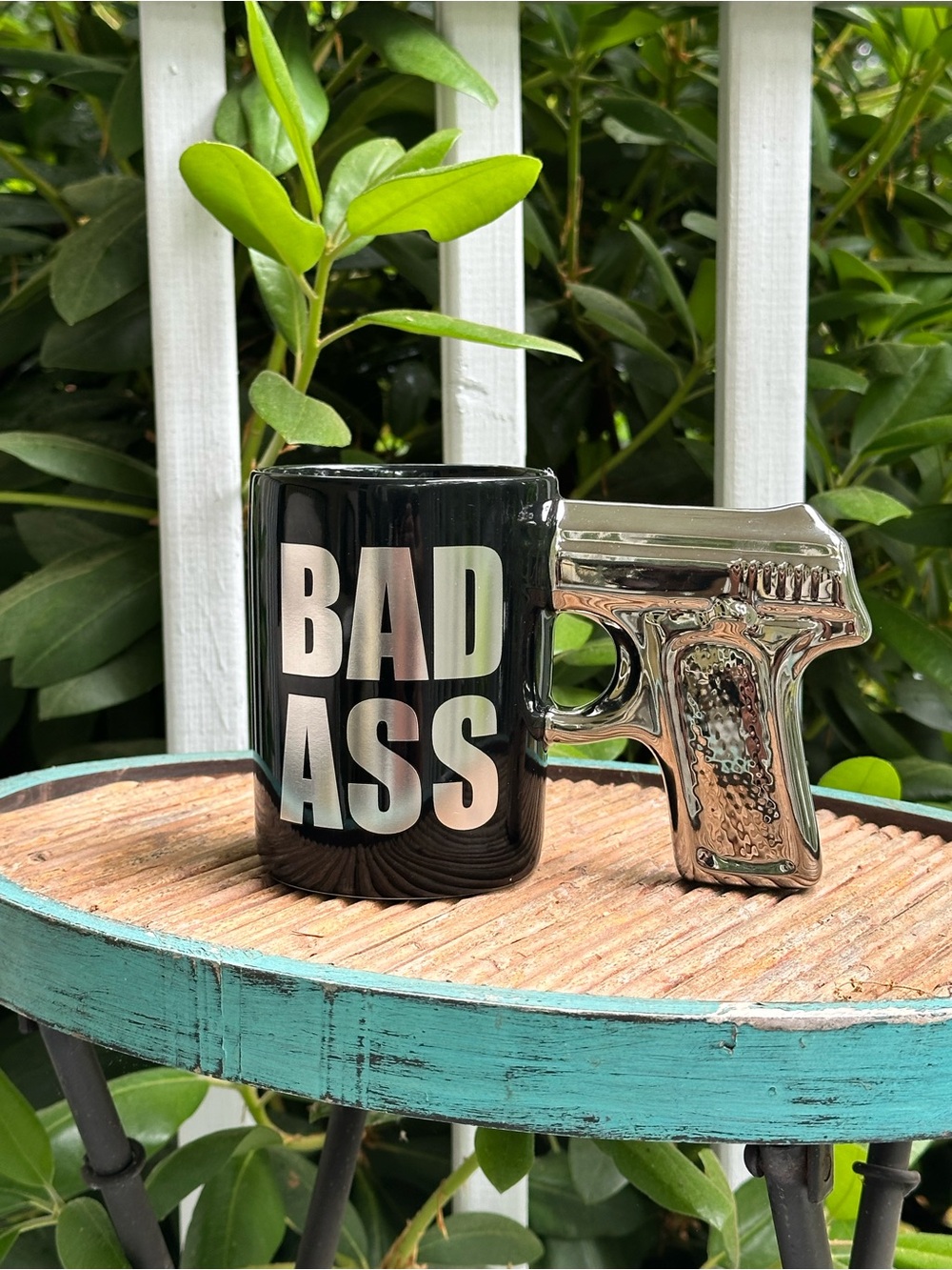 BAD ASS Black Ceramic Mug with Gun Handle
